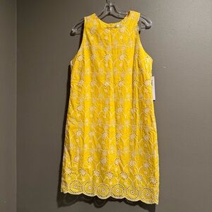 London Times Yellow Floral Eyelet Lace Mini Dress Size 12